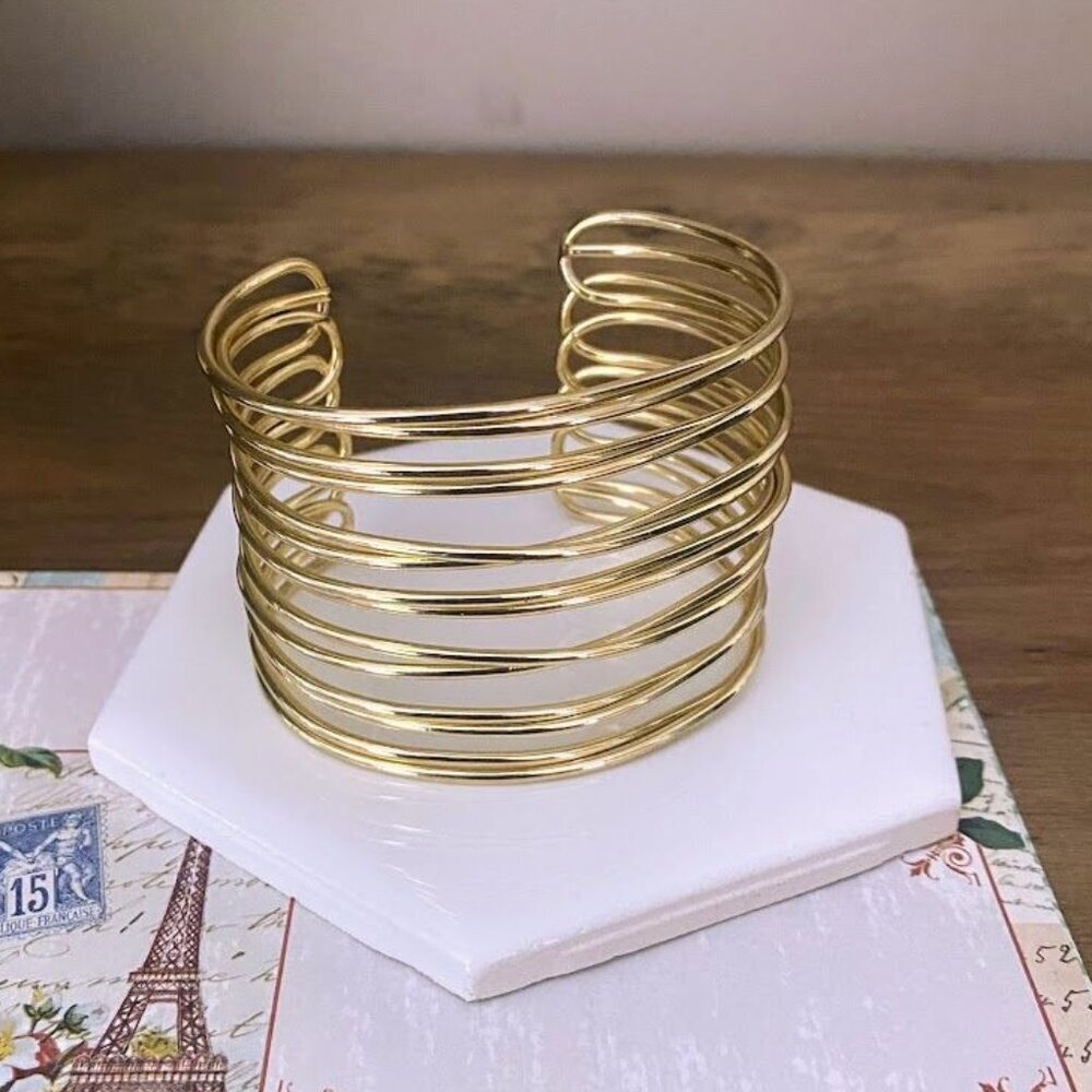 💜 Gold Tone Wide Layered Cuff Bracelet Bangle